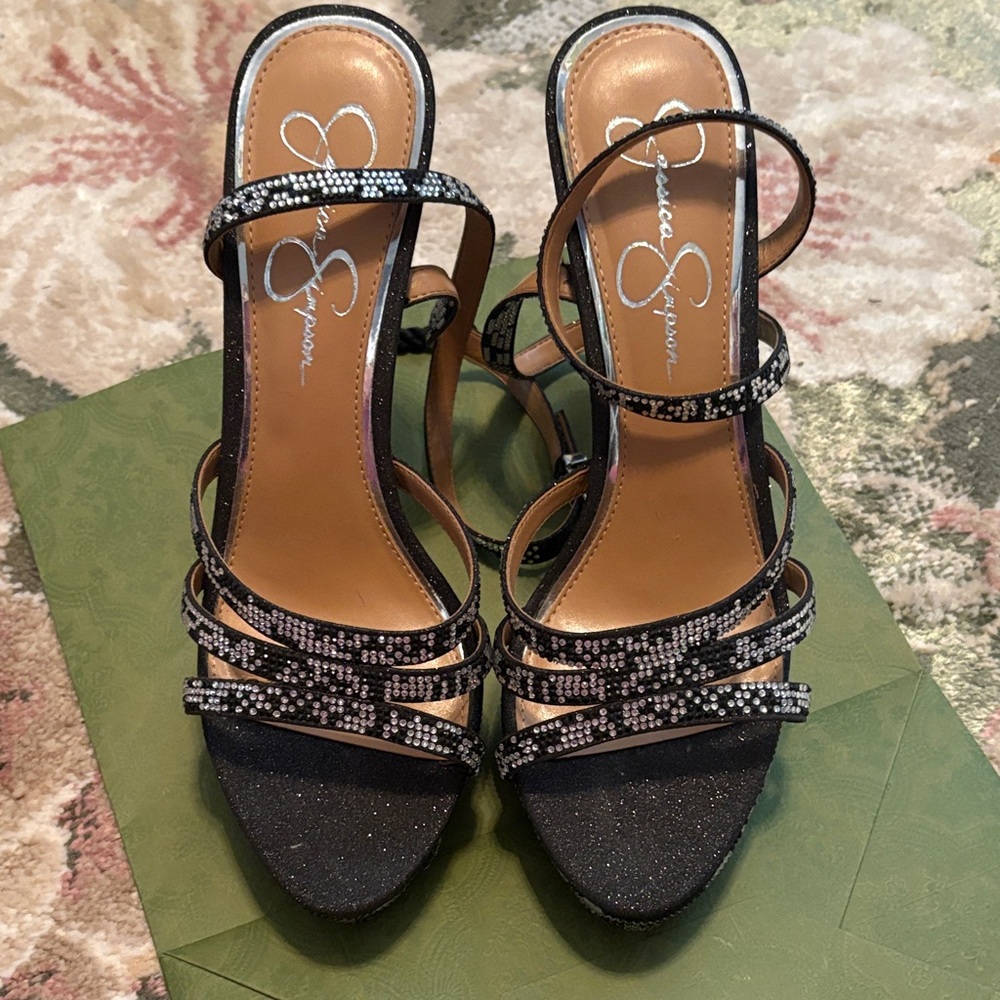 Jessica Simpson Glittery Black Strappy Heels